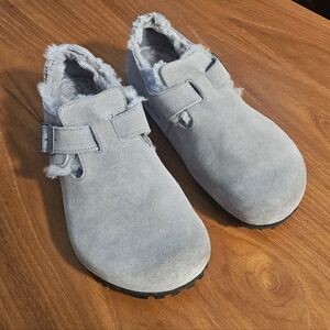 Birkenstock Shearling London Shoes Whale Grey Suede Regular/Wide 40 9 9.5